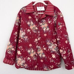 Lid'l Dollys Women Quilted Jacket Size L Floral Cottagecore Pigeon Forge USA Red